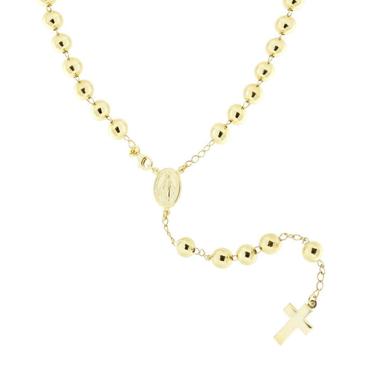 Collana Rosario cm 65 con Grani a pallina mm 8 in ARGENTO 925 Galvanica Oro