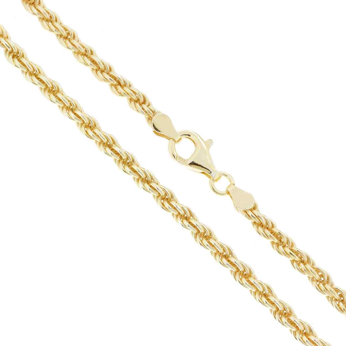 Catena Corda 080 sezione mm 4 lunghezza cm 60 in ARGENTO 925 Galvanica Oro