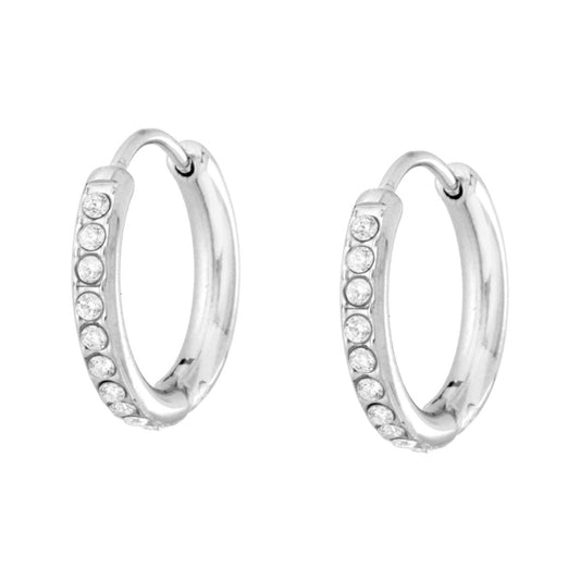 Orecchini Cerchio mm 15 con Crystal Bianchi in ACCIAIO