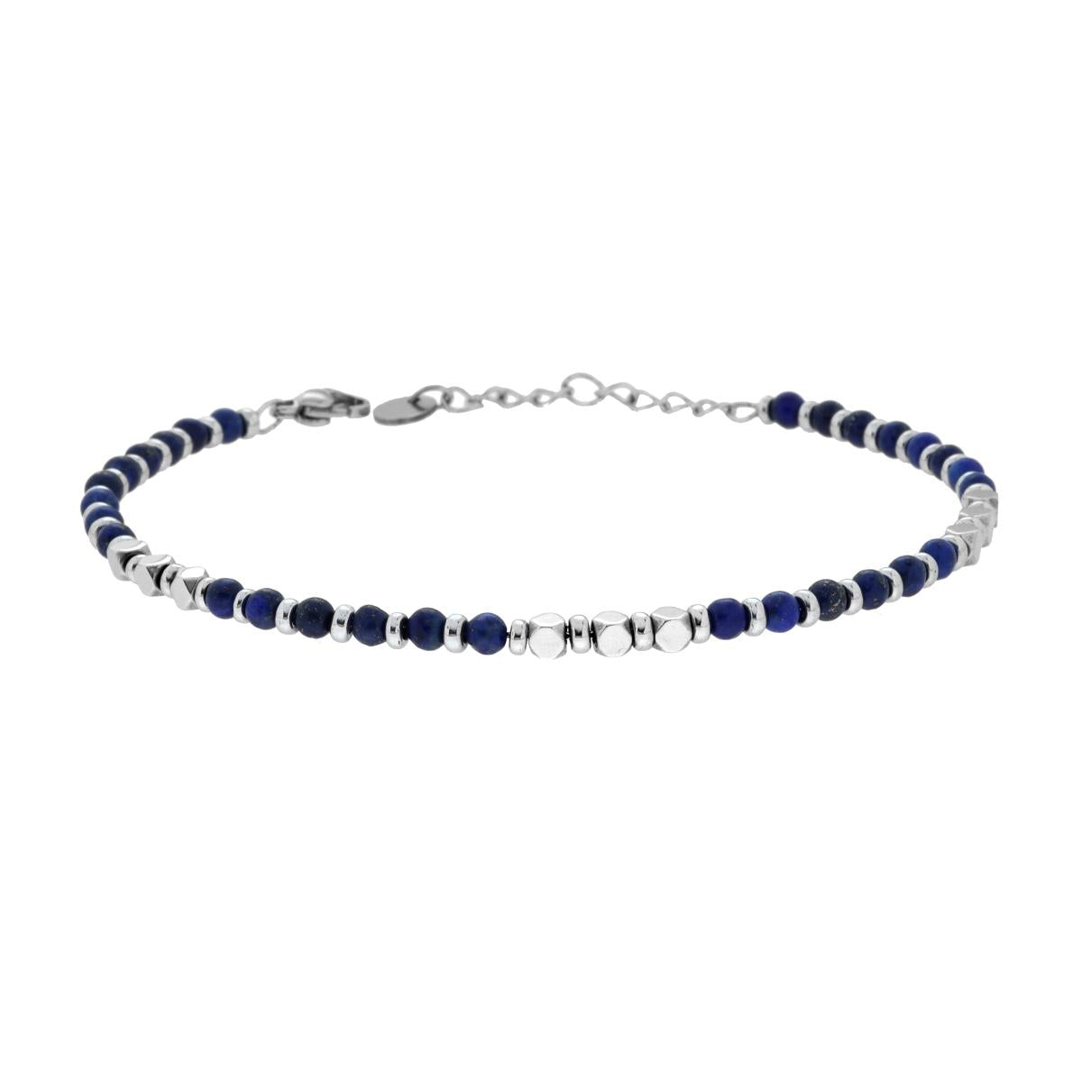 Bracciali Catena con Pietre colore Blu Lapislazzuli e Cubetti in ACCIAIO