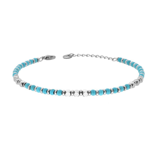 Bracciali Catena con Pietre colore Turchese e Cubetti in ACCIAIO