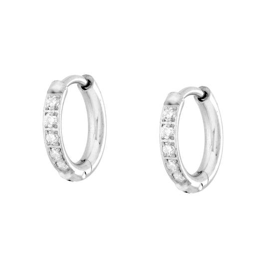 Orecchini Cerchio mm 12 con Crystal Bianchi in ACCIAIO