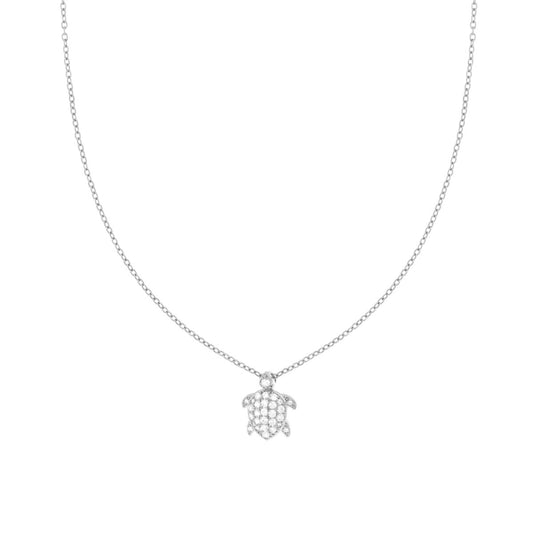 Collana Catena Forzatina Diamantata con Tartaruga e Crystal Bianchi in ACCIAIO e OTTONE