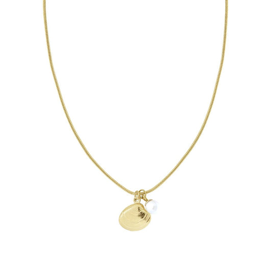 Collana Catena Coda di Topo con Perla e Conchiglia in ACCIAIO colore oro