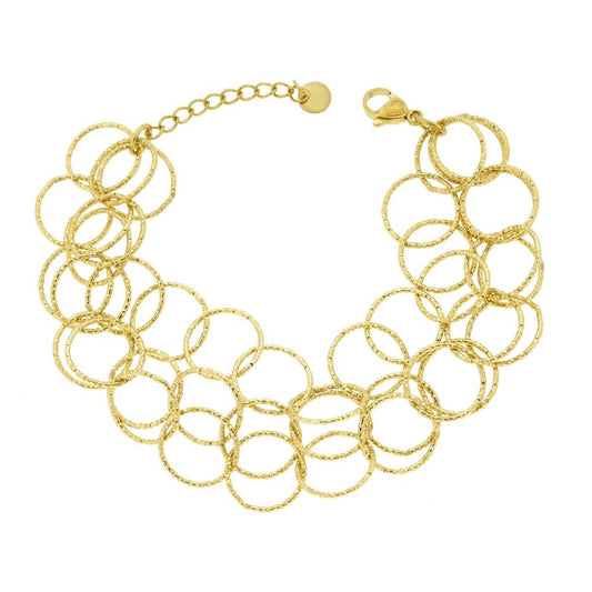 Bracciale tre fili Catena Cerchi Diamantati in ACCIAIO colore Oro