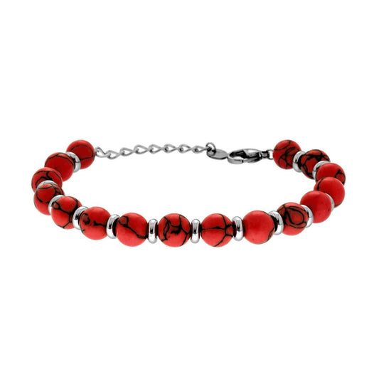 Bracciale Catena con Anelletti e Pietre colore Corallo in ACCIAIO