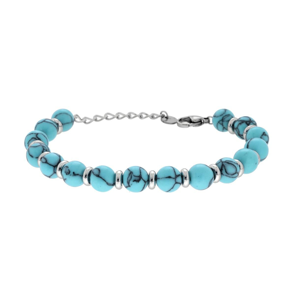 Bracciale Catena con Anelletti e Pietre colore Turchese in ACCIAIO