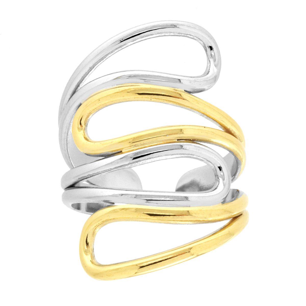 Anello Fascia Filo Avvolgente bicolore in ACCIAIO colore Oro
