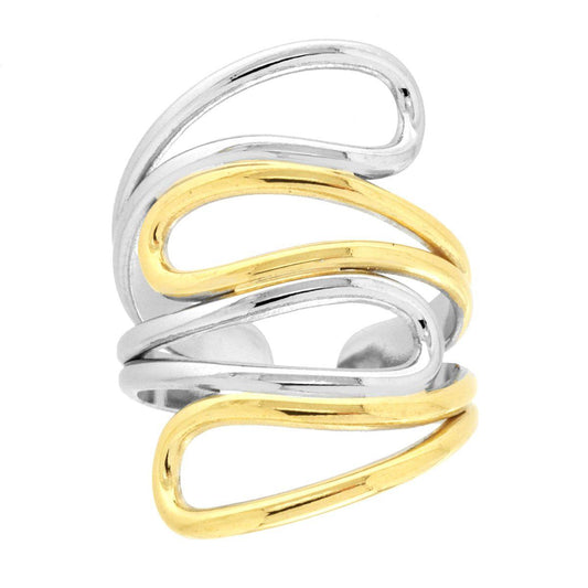 Anello Fascia Filo Avvolgente bicolore in ACCIAIO colore Oro
