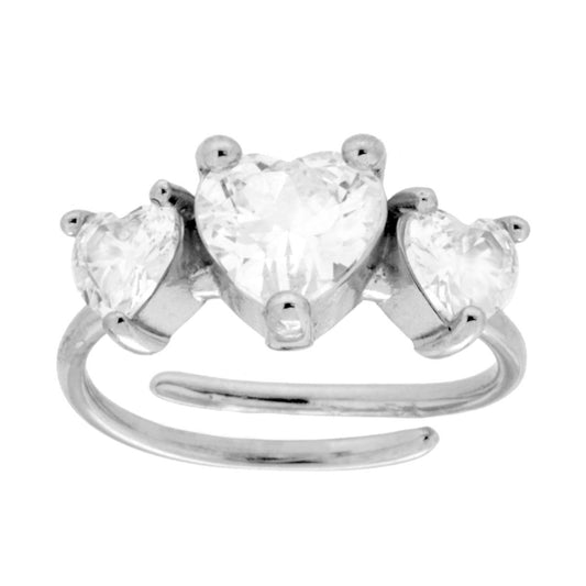 Anello Trilogy Cuori con Crystal Bianchi in ACCIAIO