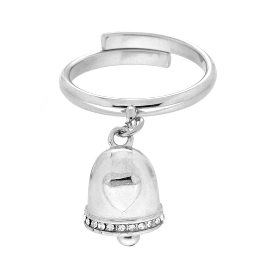 Anello con Campanella pendente con Crystal Bianchi in ACCIAIO