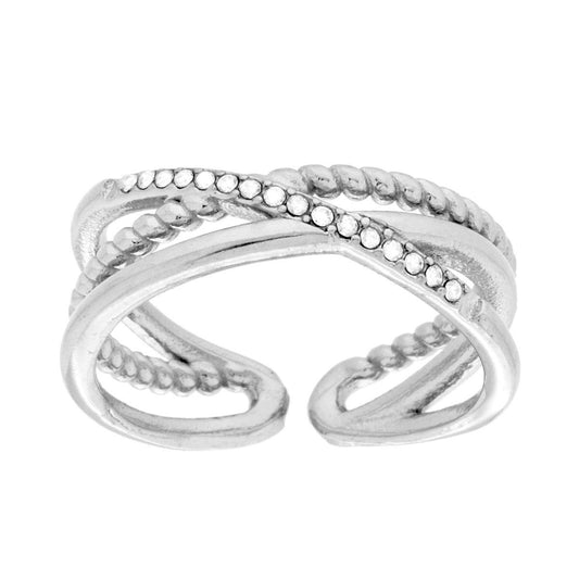Anello Fascia Multifilo con Crystal Bianchi in ACCIAIO