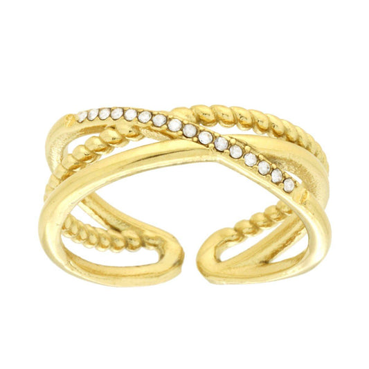 Anello Fascia Multifilo con Crystal Bianchi in ACCIAIO colore Oro