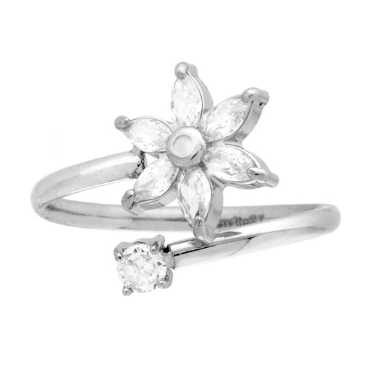 Anello filo Contrarie Fiore e Punto Luce con Crystal Bianchi in ACCIAIO