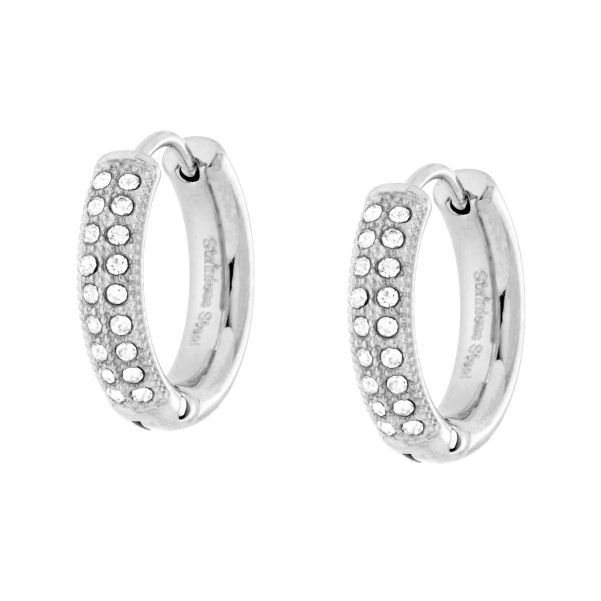 Orecchini Cerchio 15 mm con Crystal Bianchi in ACCIAIO