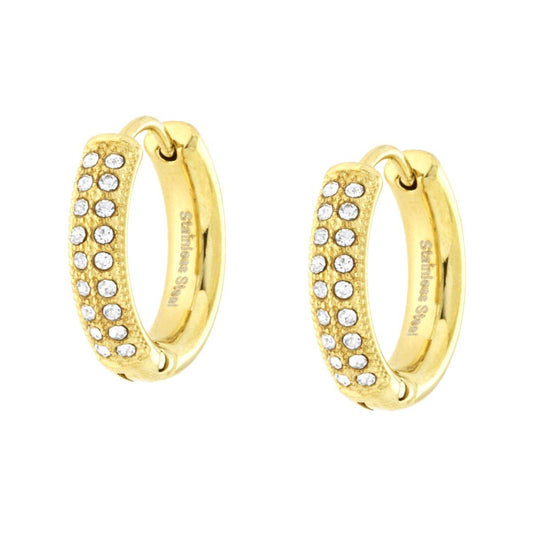 Orecchini Cerchio 15 mm con Crystal Bianchi in ACCIAIO colore Oro