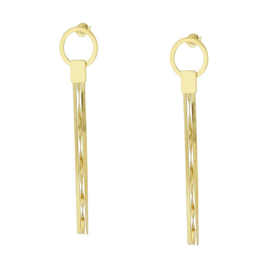Orecchini Lunghi Multifilo Catena Magik con Rettangolo e Cerchio in ACCIAIO colore Oro
