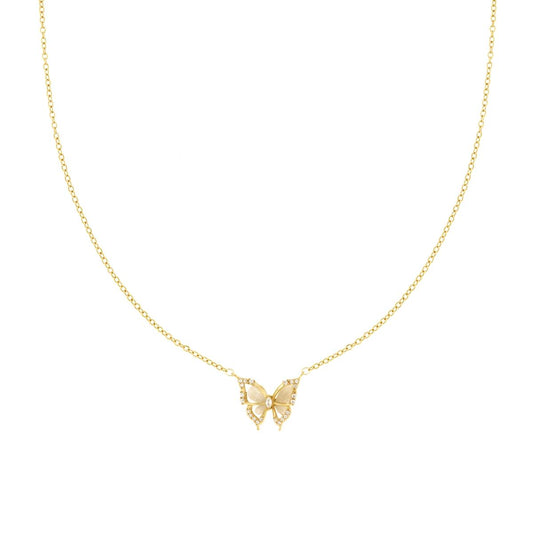 Collana Catena Forzatina con Farfalla in Madreperla e con Crystal Bianchi in ACCIAIO colore Oro