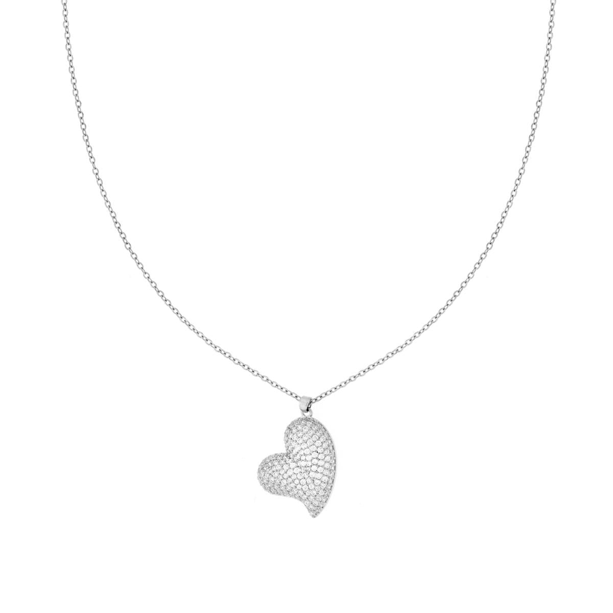 Collana Catena Forzatina con Cuore bombato e Crystal Bianchi in ACCIAIO