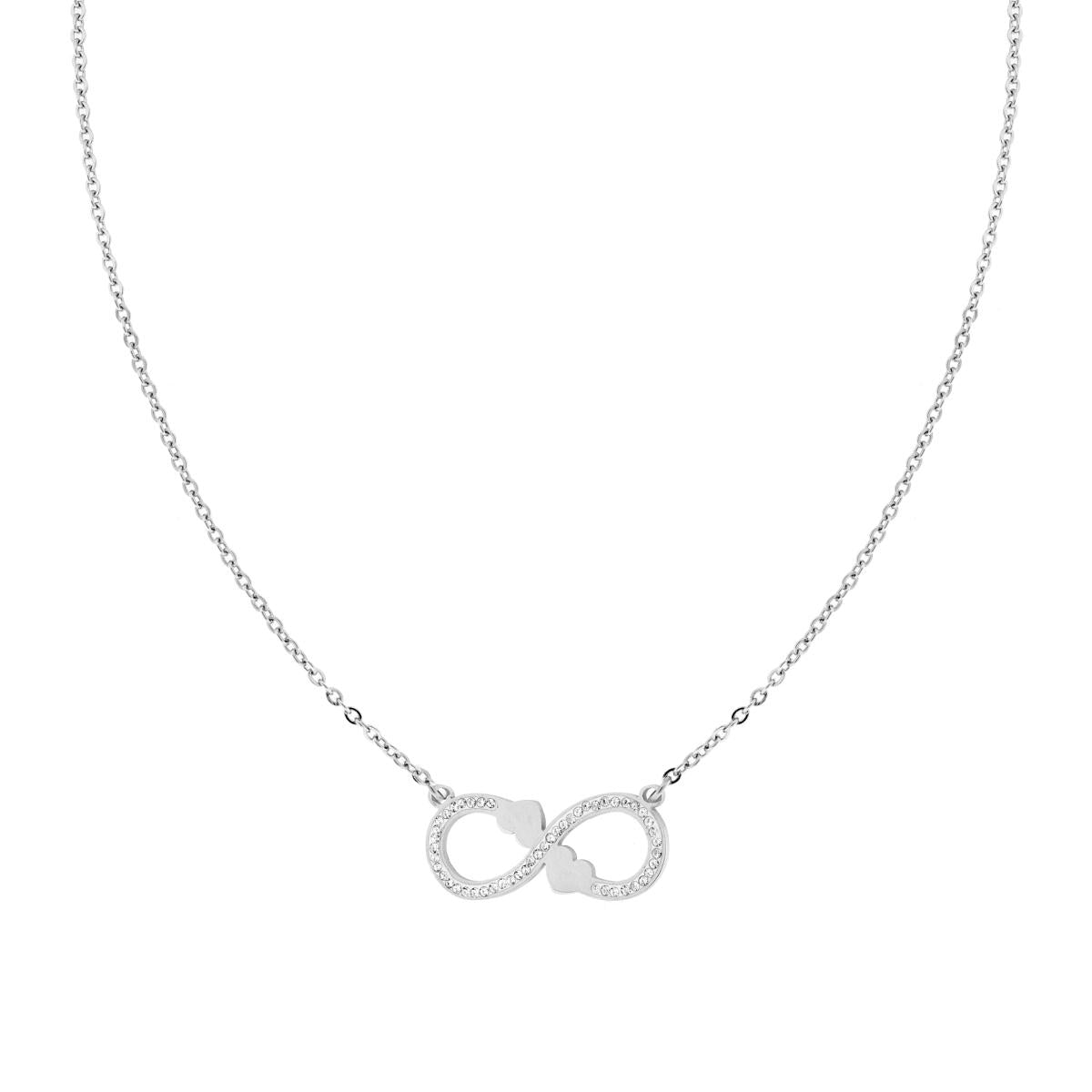 Collana Catena Forzatina con Infinito Cuori e Crystal Bianchi in ACCIAIO