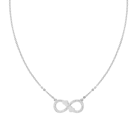 Collana Catena Forzatina con Infinito Cuori e Crystal Bianchi in ACCIAIO