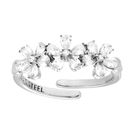 Anello Trilogy Fiori con Crystal Bianchi in ACCIAIO