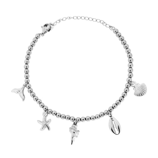 Bracciale Catena di Palline con Charms a tema Mare in ACCIAIO
