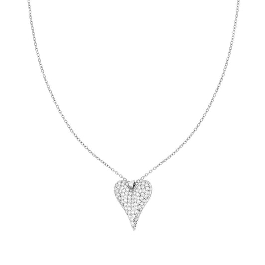 Collana Catena Forzatina con Cuore bombato e Crystal Bianchi in ACCIAIO e OTTONE