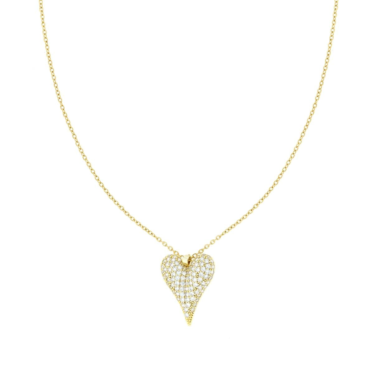 Collana Catena Forzatina con Cuore bombato e Crystal Bianchi in ACCIAIO e OTTONE colore Oro