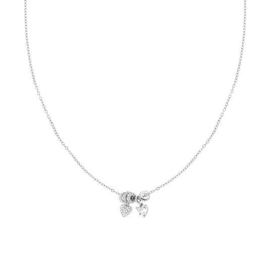 Collana Catena Forzatina Diamantata con Cuori e Rondelle con Crystal Bianchi in ACCIAIO e OTTONE