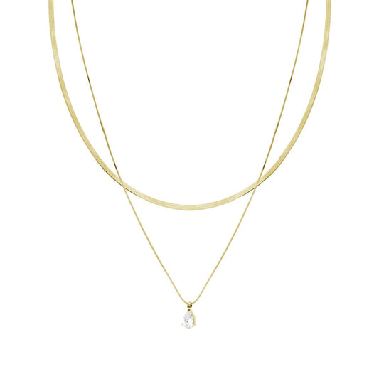 Collana due fili Catena Coda di Topo e Magik e punto Luce Goccia Crystal Bianco Pendente in ACCIAIO colore Oro
