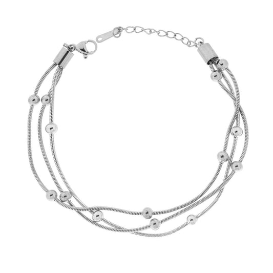 Bracciale tre fili Catena Coda di Topo con Palline Lisce in ACCIAIO