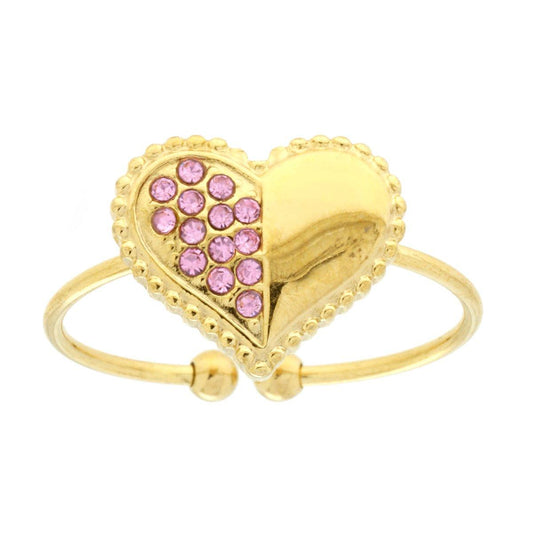 Anello Cuore Pallinato con Crystal Rosa in ACCIAIO colore Oro