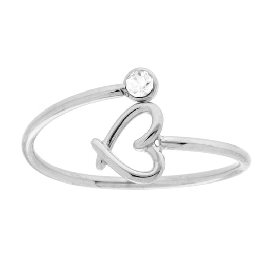 Anello filo Contrarie con Cuore e Punto Luce Crystal Bianco in ACCIAIO