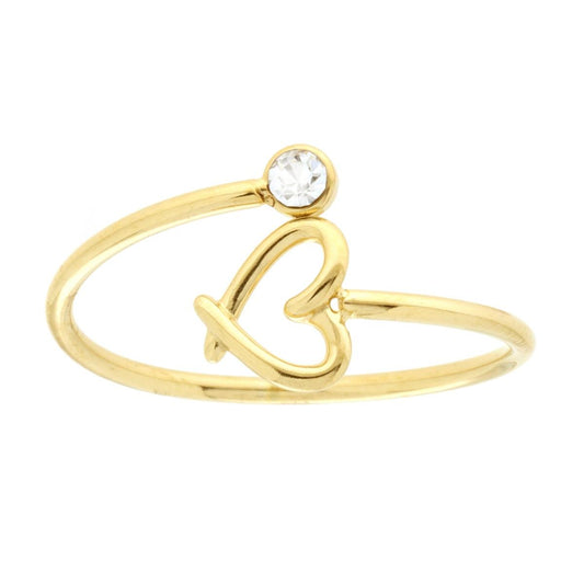 Anello filo Contrarie con Cuore e Punto Luce Crystal Bianco in ACCIAIO colore Oro