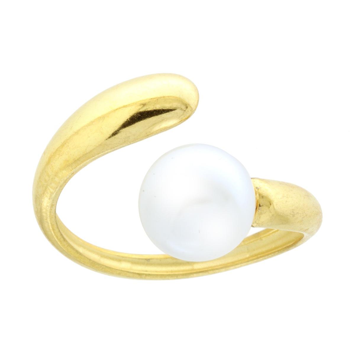 Anello Contrarie Abbraccio con Perla in ACCIAIO colore Oro