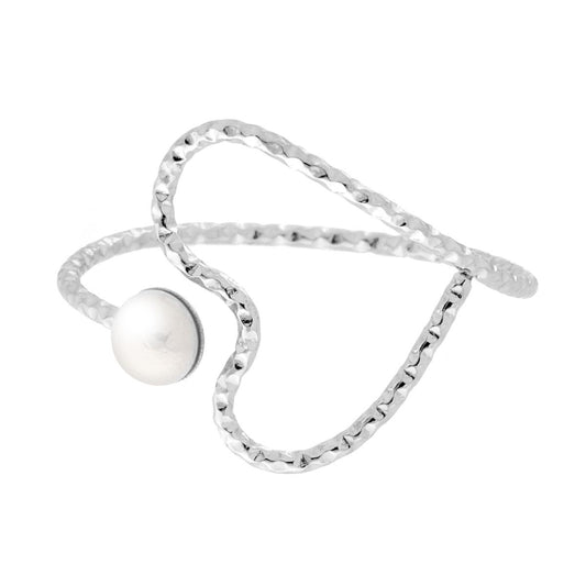 Anello filo Diamantato Contrarie con Cuore e Perla Bianca in ACCIAIO