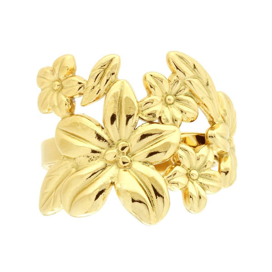Anello Fascetta con Decoro Floreale in ACCIAIO colore Oro