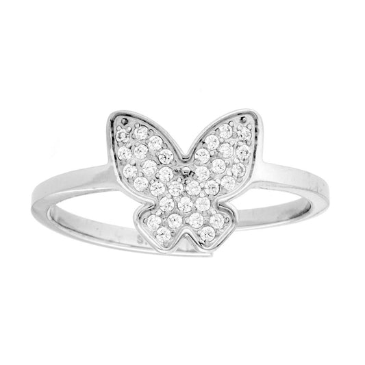 Anello Farfalla con Crystal Bianchi in ACCIAIO