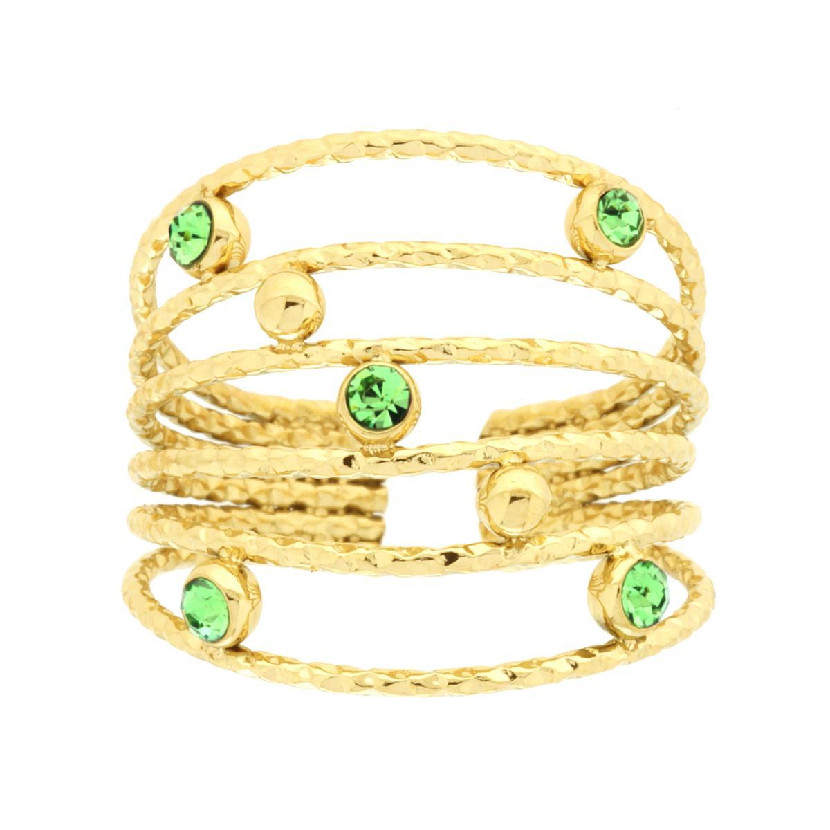 Anello Fascione Multifilo Diamantato con Crystal Verde in ACCIAIO colore Oro
