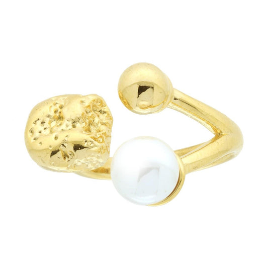 Anello Contrarie con Perla Pallina e Pepita in ACCIAIO colore Oro