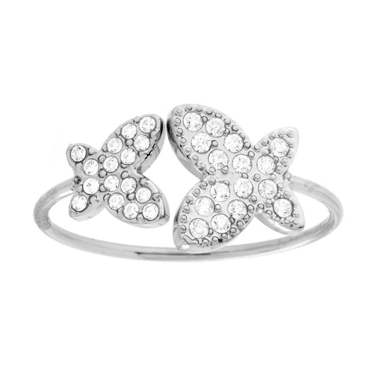 Anello Contrarie con Farfalle e Crystal Bianchi in ACCIAIO