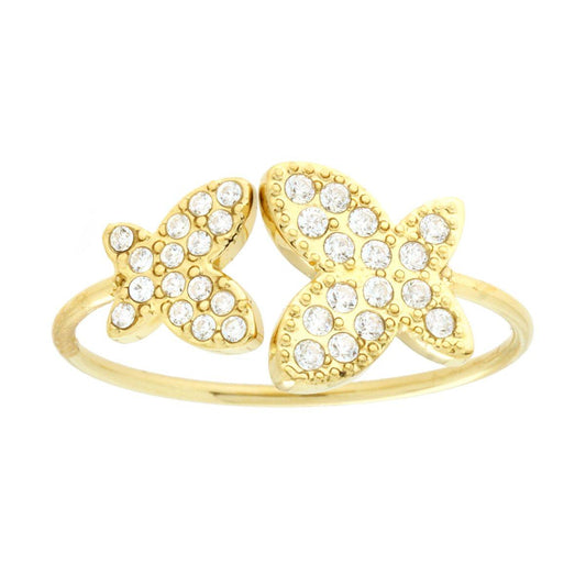 Anello Contrarie con Farfalle e Crystal Bianchi in ACCIAIO colore Oro