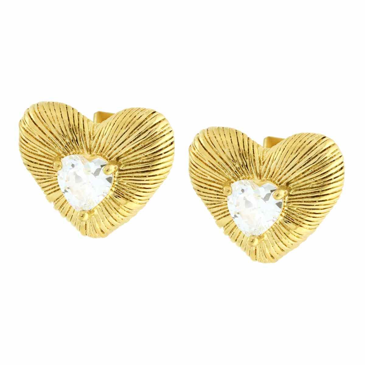 Orecchini Cuore e Crystal Bianco in ACCIAIO colore Oro