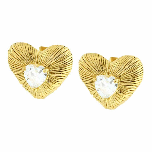 Orecchini Cuore e Crystal Bianco in ACCIAIO colore Oro