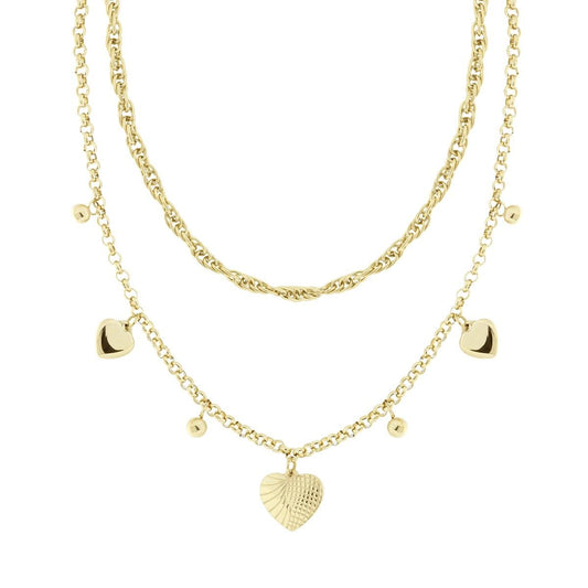 Collana due fili Catena Rolo e Falsacorda con Cuori in ACCIAIO colore Oro