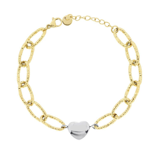 Bracciale Catena Forzatina Diamantata con Cuore Bombato in ACCIAIO colore Oro