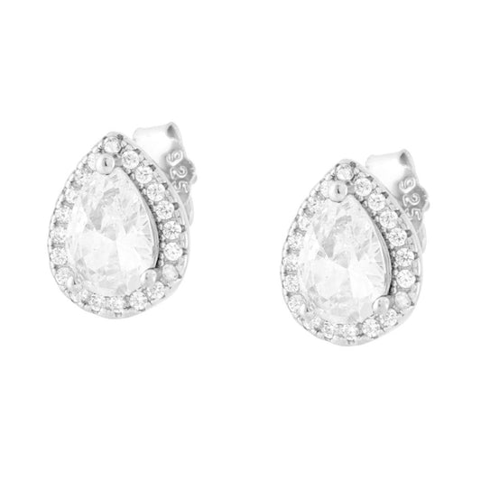 Orecchini Goccia Bianco contornato da Cubic Zirconia Bianchi in ARGENTO 925 Galvanica Rodio