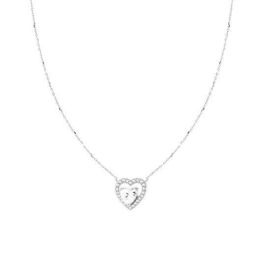 Collana Catena Forzatina Diamantata Cuori con Cubic Zirconia Bianchi e Perle in ARGENTO 925 Galvanica Rodio
