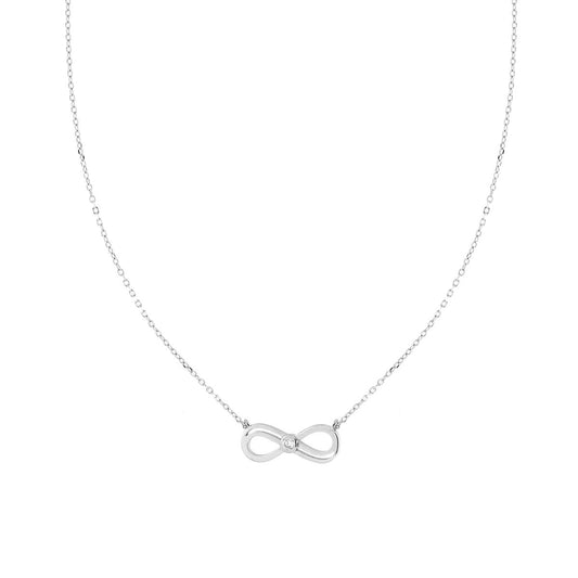 Collana Catena Forzatina Diamantata con Infinito e Punto Luce Cubic Zirconia Bianco in ARGENTO 925 Galvanica Rodio
